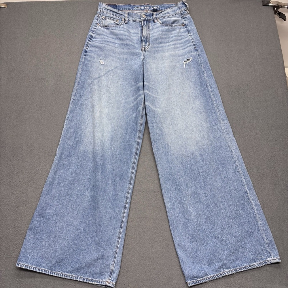 American Eagle Jeans Womens 6 Long Super High Rise Ultra Wide Leg Distressed Y2K - Picture 2 of 14